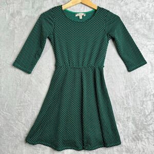 Speeckless Dress Girls 8 Black Green Polka Dot Knit Fit & Flare 3/4 Sleeve
